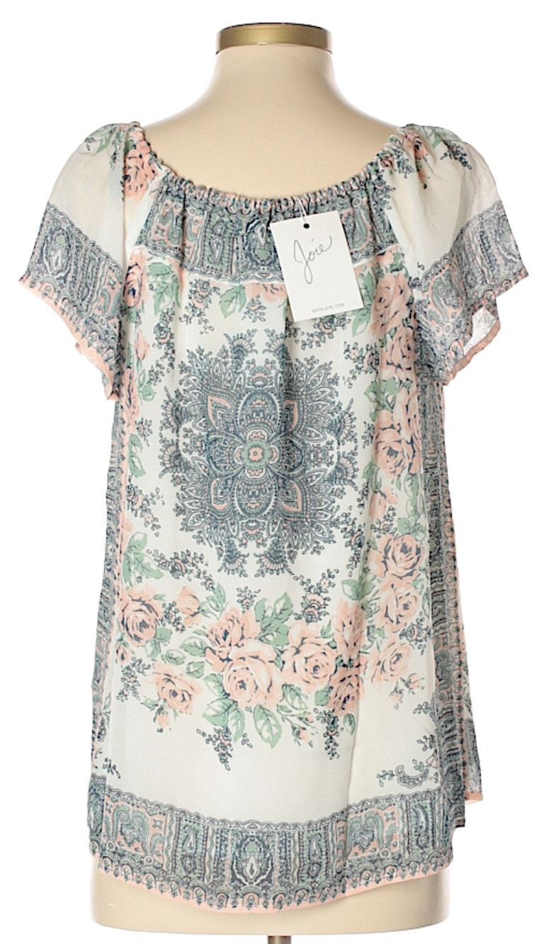 Joie TAJ XXS Multi/Ivory Floral Silk Lined Short Sleeve Boho Romantic Blouse Top
